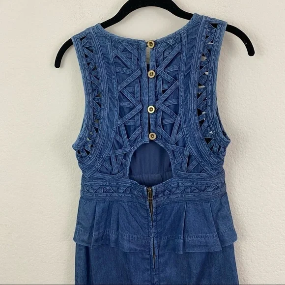 Free People New Romantics Highland Denim Dress Cut Outs Size 0 - Picture 7 of 12